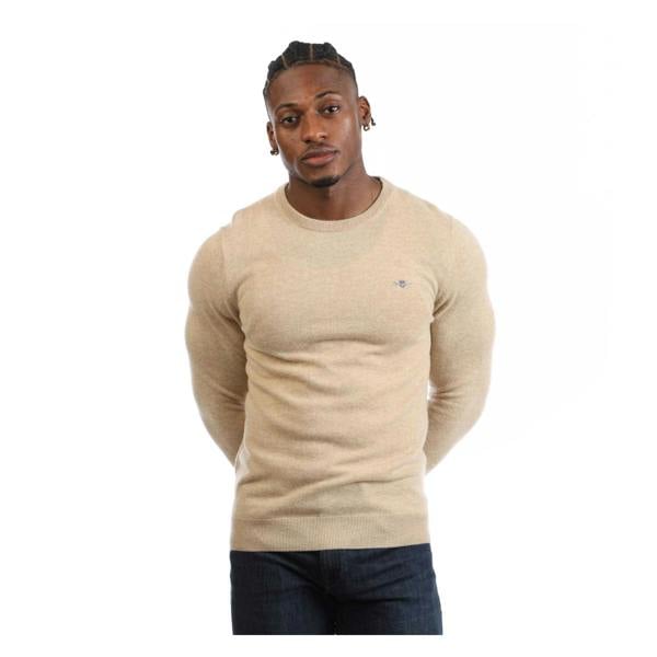 Gant Mens Lambswool Blend Crew Neck Sweatshirt - Khaki Brown - 