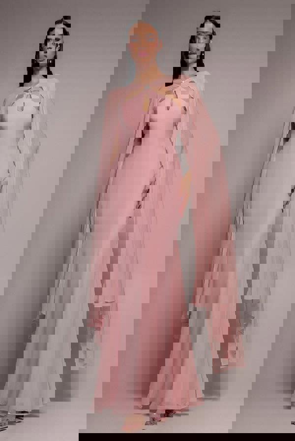 Multiway Cape Chiffon With Embellished Trim Maxi Dress - Blush Pink DR4924