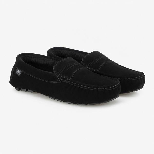 Totes FUR LINED SUEDE MOCCASIN SLIPPER Full Slippers Slippers   in  Black