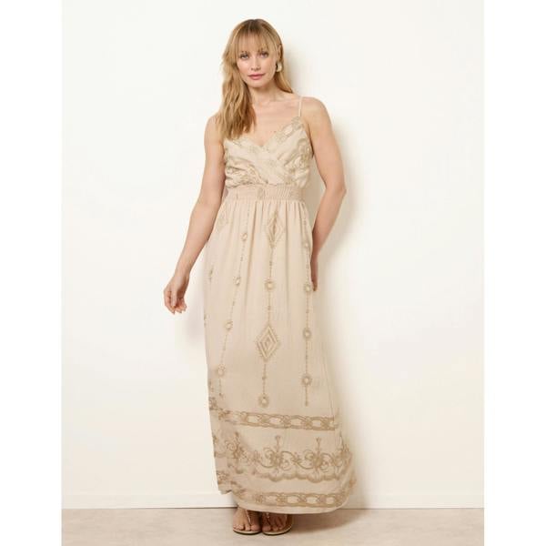 Blue Vanilla Embroidered Maxi Dress With Adjustable Straps