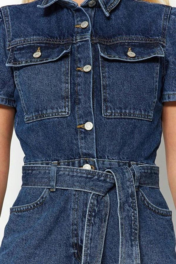 WOVCOR Belted Denim Jumpsuit