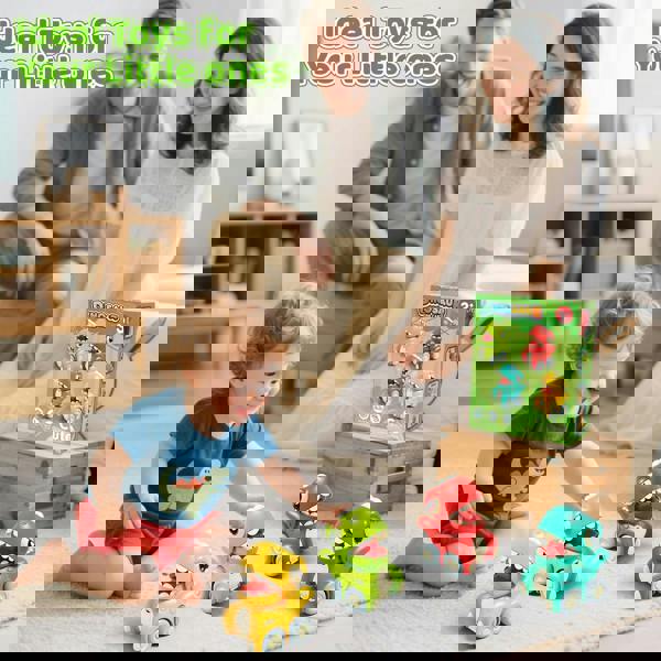 deAO Push & Go Dinosaur Car Toy Set - 4PCS Mini Pull-Back Dino Vehicles for Toddlers Ages 3+