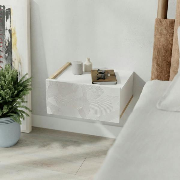 Decortie Floating Bedside Table w/ Drawer Handleless Modern Nightstand Wall-Mounted Storage Cabinet Space-Saver Bedroom