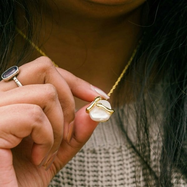 Silver Hug White Stone Necklace