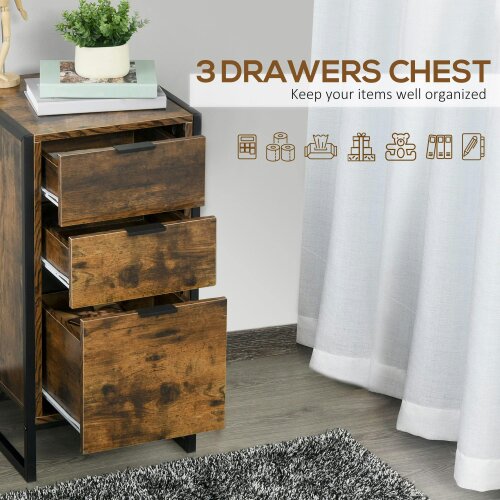 Wyld Haus Naba Metal and Wood Rustic Brown Set Of 2 Industrial 3 Drawer Storage Bedside Tables