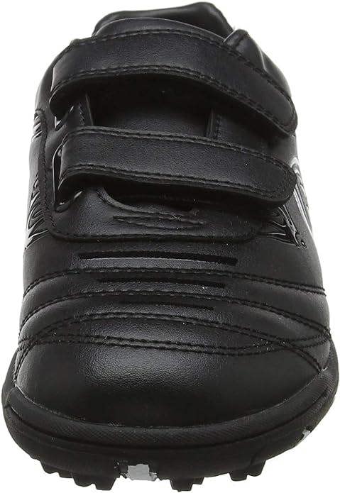 Black Optimum Razor astro trainer front view showing twin hook-and-loop straps and toe, on white - Optimum