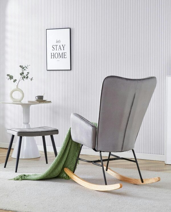 Kosy Koala Rocking chair recliner lounge with footstool grey velvet sofa room furniture
