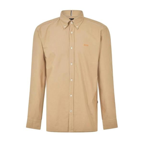 Boss Mens Long-Sleeved Button-Down Shirt - Light Beige - 