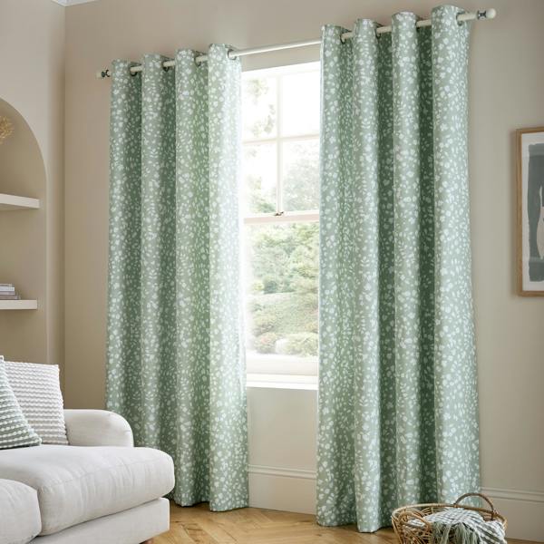 Catherine Lansfield Arla Floral Lined Eyelet Curtains Green