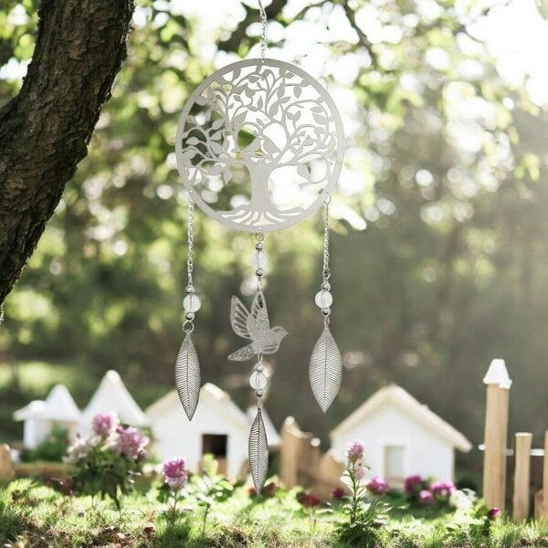 EDH Door Hardware Tree Stainless Steel Hanging Dreamcatcher – 59cm x 18cm | Elegant Outdoor & Indoor Wind Spinner | Boho Metal Dream Catcher