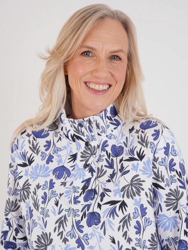 TIGI French Terry Floral Funnel Neck Top