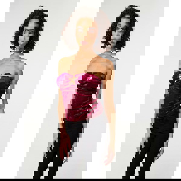 Pink Vanilla Soft Shimmer Velvet Texture Bra Cup Top