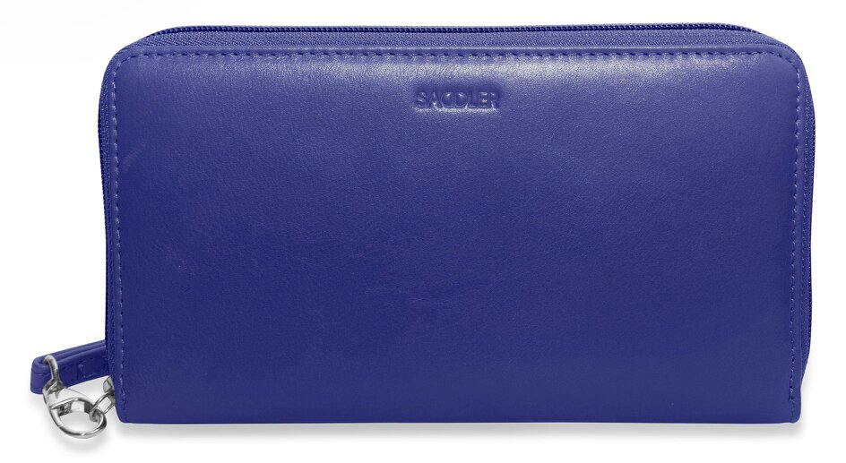 SADDLER SOPHIA Leather Zip Around Purse  - 15 Card slots, Mobile Phone Pocket,  Detachable Wrist Strap- RFID Protected - Ultra Violet