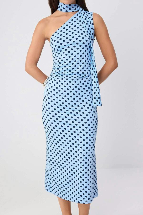 WOVCOR Shawl Neck Sleeveless Bodycon Midi Dress