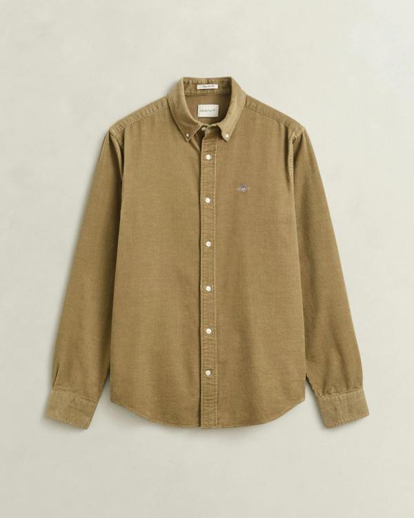 GANT Mens Regular Fit Corduroy Shirt - 264 Light Taupe | CHO | Designer Mens Long Sleeve Shirts