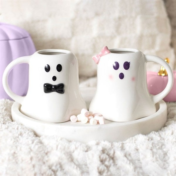 Serano Mr and Mrs Boo Ghost Shaped Mug Set