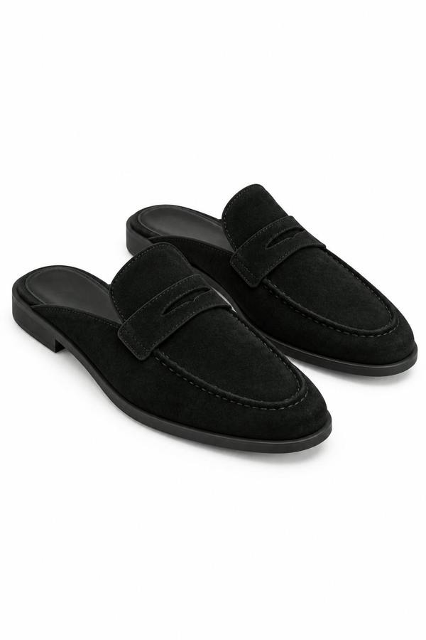 Love Lemonade Margot Faux Suede Open Back Mule Loafers Black