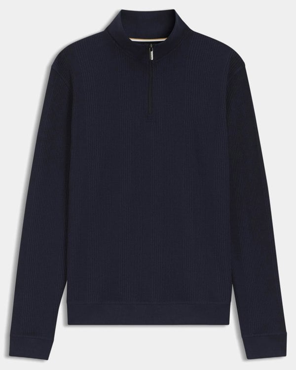 BOSS Orange Structure Mens 1/4 Zip Loungewear Top - Dark Blue 403