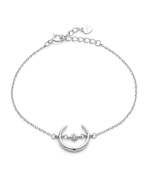 Sterling Silver Crescent Moon and Star Bracelet - Bracelets - Elk & Bloom