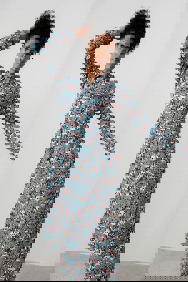 Lily & Me Seasons Geometric Print Midi Shirt Dress Sea Mist