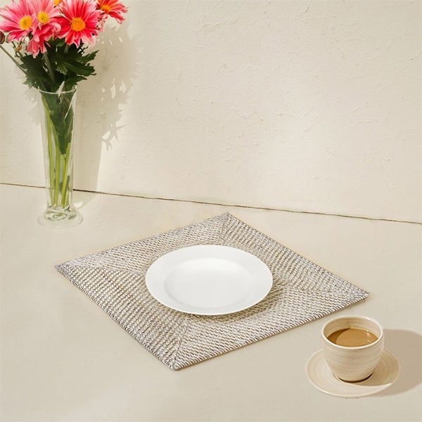 Square rattan placemat white wash honey dark brown natural set dining