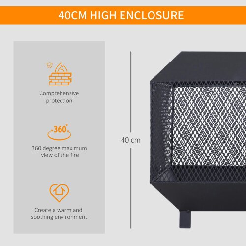 Wyld Haus Dita Steel Black Square Outdoor Mesh Fire Pit With Lid Log Grate