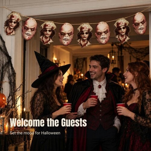 Shatchi 24x16cm Bloody Faces Halloween Hanging Garland with 8 Decorative Cut-Outs