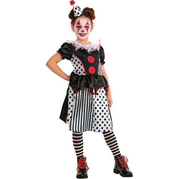 Bristol Novelty Girls Clown Costume - Black/White/Red - 