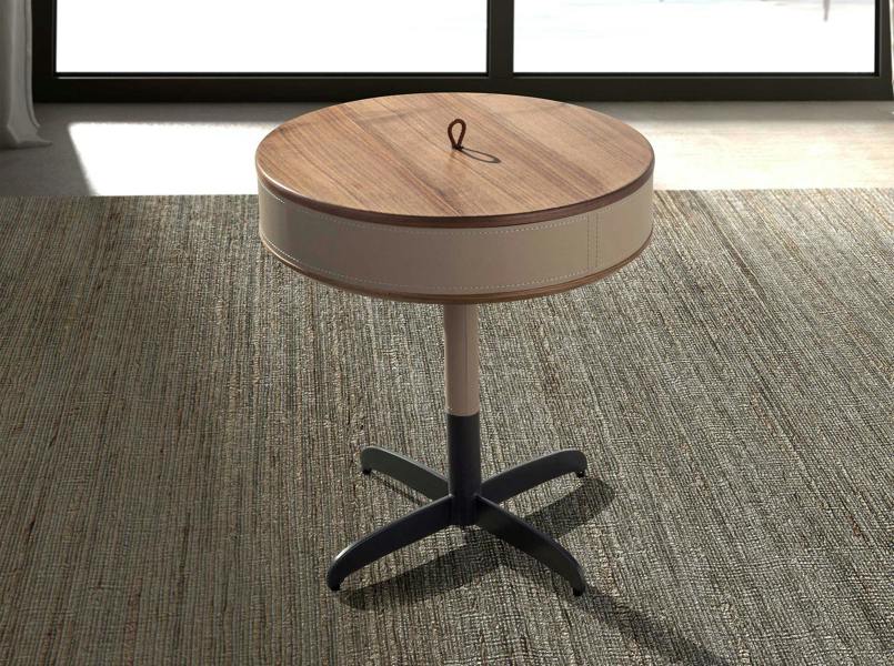 Angel Cerdá Round Corner Table in Leatherette, Walnut and Grey Steel 2156