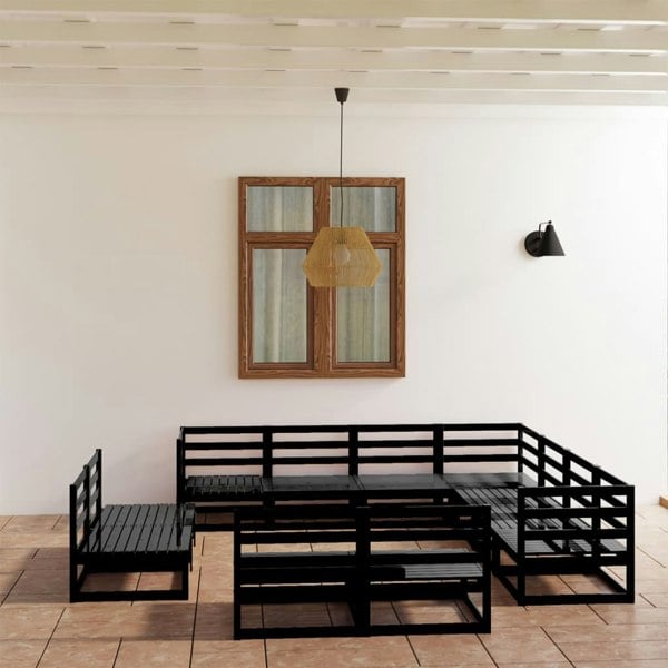 Berkfield 11 Piece Garden Lounge Set Black Solid Pinewood