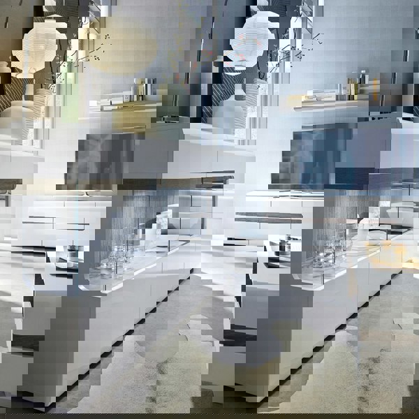 Furniture To Go Chelsea 3 Door Glazed Sideboard  in White with Oak Trim