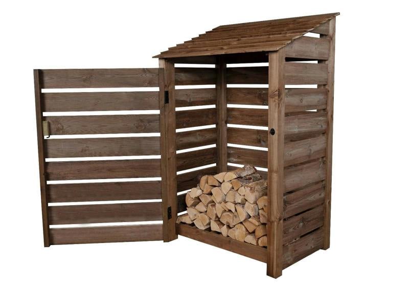 Arbor Garden Solutions Slatted Wooden Log Store with Door W-119cm, H-126cm or 180cm, D-88cm - Brown Finish