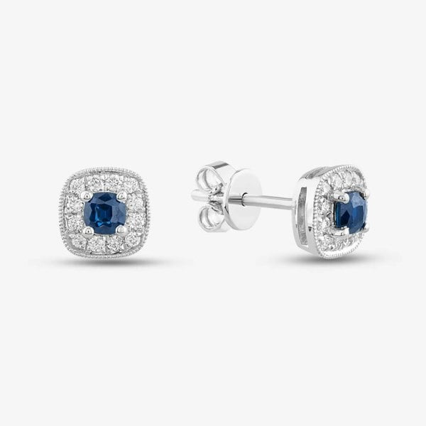 T. H. Baker 18ct White Gold 0.33ct Sapphire & 0.15ct Brilliant Cut Diamond Halo Stud Earrings 29467