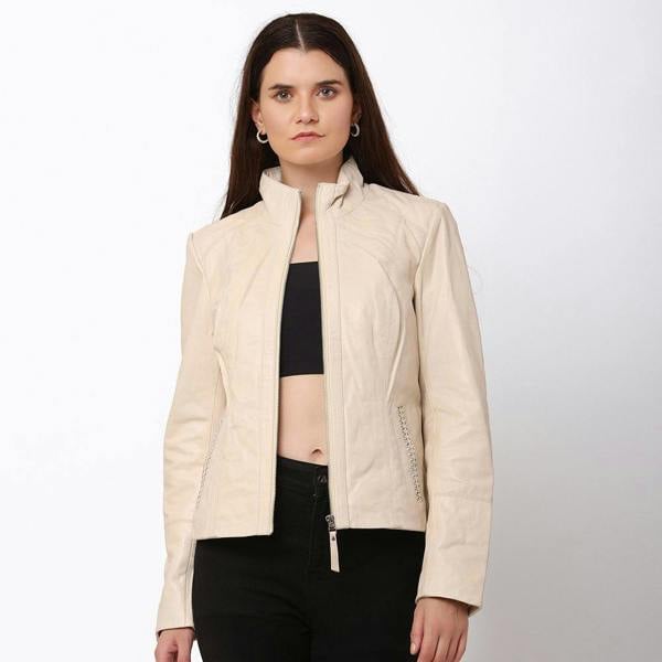 Women’s Cream Leather Jacket – Reilly 7