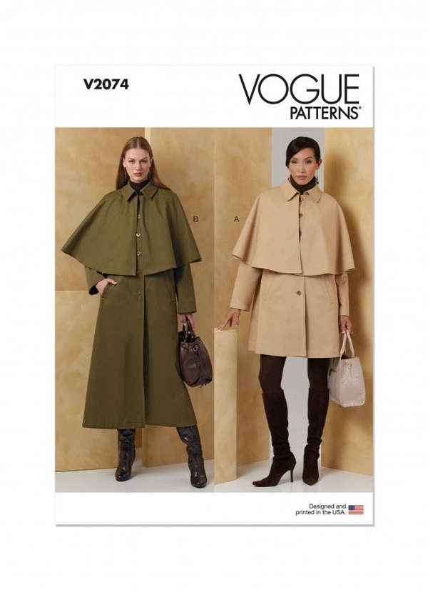 Vogue Sewing Pattern 2074, Capes, Coats for Women, A (S-M-L-XL-XXL) - Intermediate