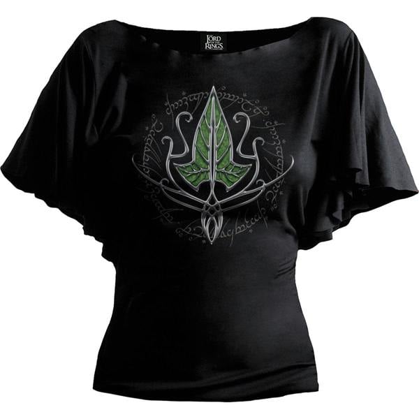 Spiral Direct LOTR - FRODO LEAF - Boat Neck Bat Sleeve Top Black