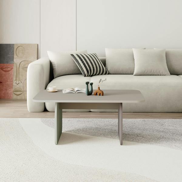 Decortie Modern Coffee Table Radius Edges with Flat Panel Legs Japandi Style Particleboard Living Room 100cm