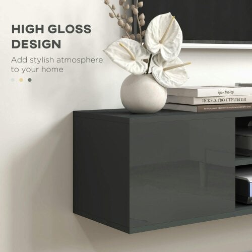 Wyld Haus Minoco Wooden Grey Floating TV Stand With Shelf and Doors For Screens Up To 60 Inches