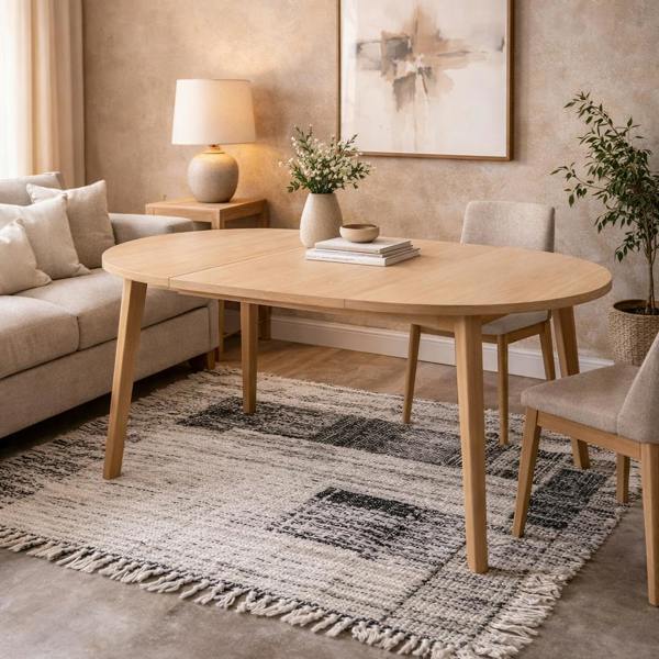 Wyld Haus Jyvaskyla 120cm White Oak Wood Round Extendable Dining Table