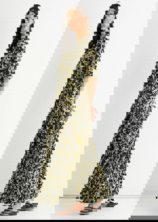 Gini London Green Animal Print Wrap Skater Maxi Dress