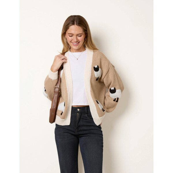 Blue Vanilla Contrast Trim Sheep Knit Cardigan