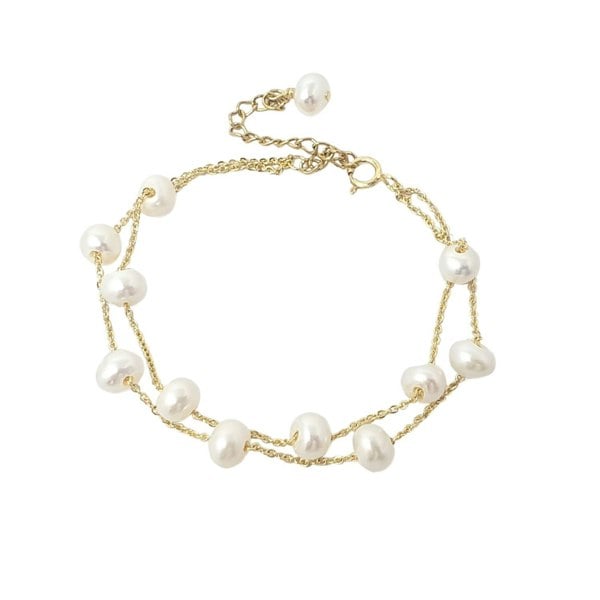 Freshwater Pearl Double Chain Wedding Bracelet Gift