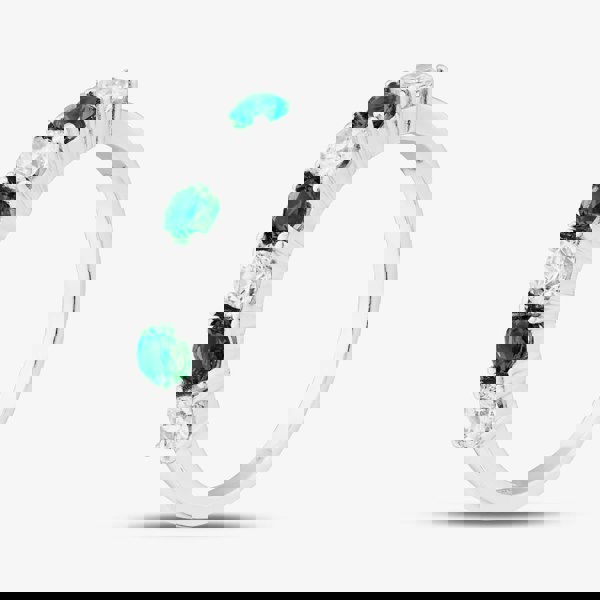 T. H. Baker Sterling Silver Brilliant Cut Green & White Cubic Zirconia Half Eternity Ring S2216