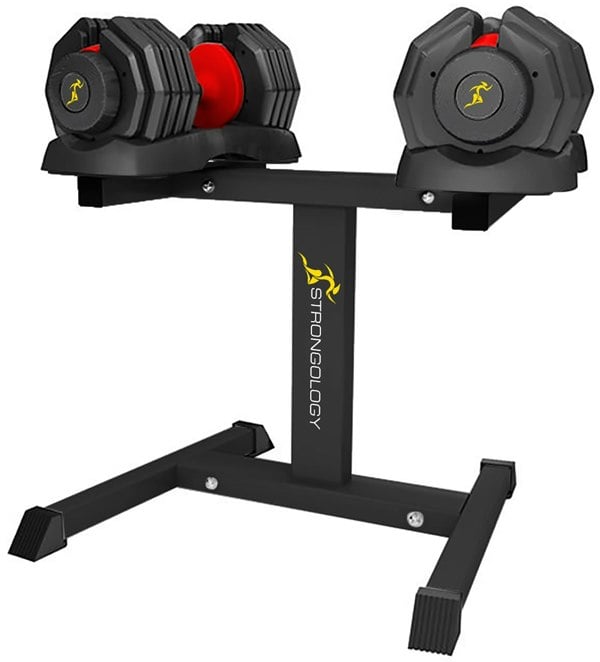 Strongology Urban25 Red Adjustable Dumbbell Pair with Free Durable Steel Adjustable Urban25 Dumbbell Floor Stand