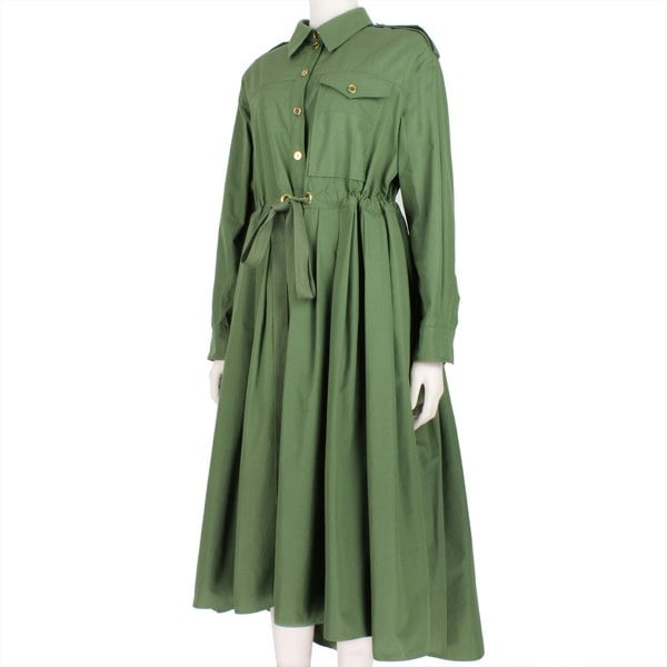 Alexander McQueen military inspired khaki green shirt dress with gold tone button fastening