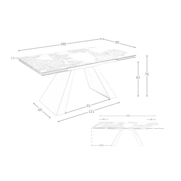 Angel Cerdá Rectangular extending dining table in porcelain marble and taupe grey steel 1124