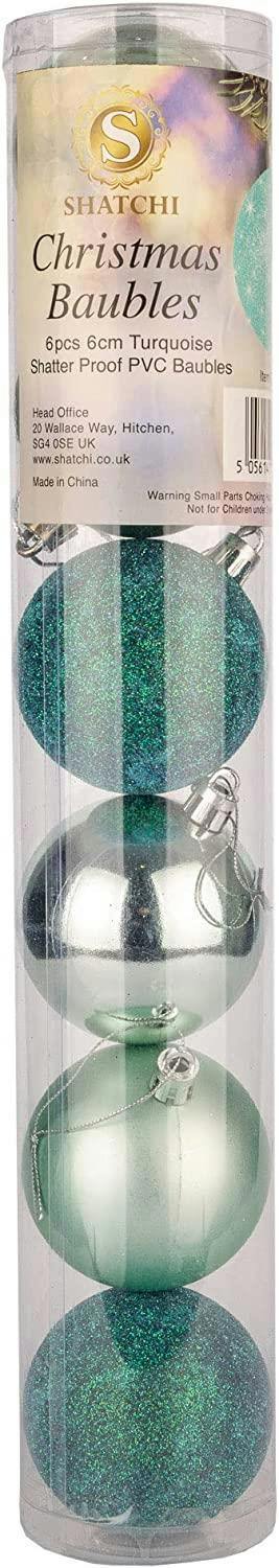 Turquoise Shatterproof Christmas Baubles in 6 Pack and 18 Pack, 60mm Tree Decorations image 3