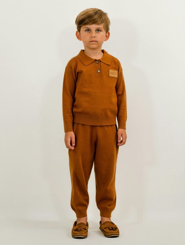 BALOU Kids Unisez Knit Polo - Brown