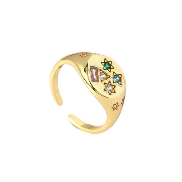 Spero London Kaleidoscope Gemstone Multicolour Round Sterling Silver Adjustable Signet Ring