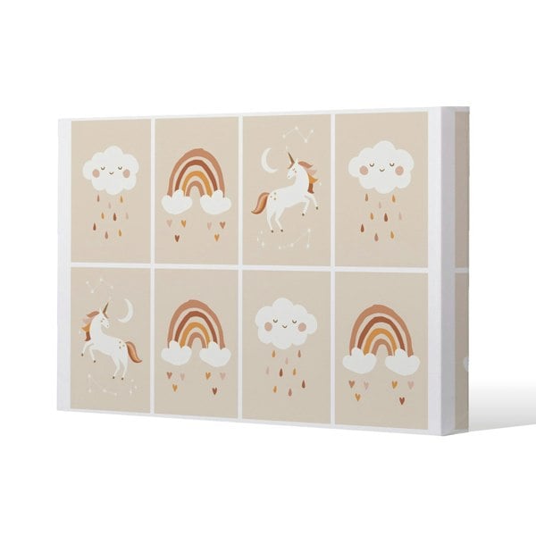 Benjamin Tate Design Cute Hand Drawn Unicorn, Rainbow and Cloud (Canvas Print)